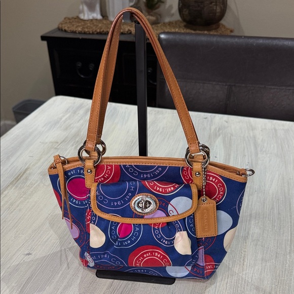 Coach Multicolor Shoulder Bag with Tan Straps - Picture 1 of 9